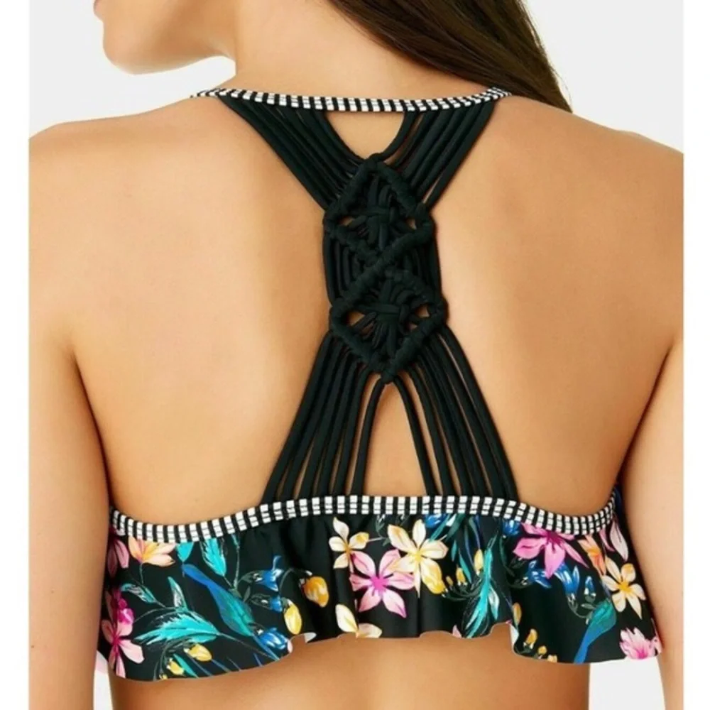 California‎ Waves Wildflower Flounce Bikini Top, S